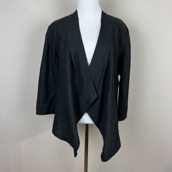 Chicos 2 Linen Jacket Large Black Open Draped 3/4‎ Sleeve Lightweight - Picture 1 of 8